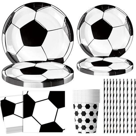 Vaisselle de fête de football, décorations d'anniversaire pour enfants, avec assiettes en carton, gobelets, serviettes (1/5)