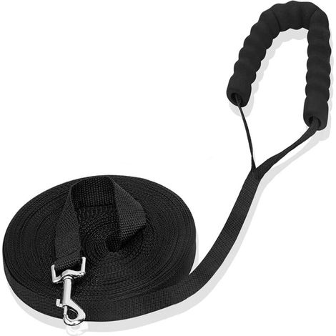 Laisse de Dressage pour Chien Longe de Chien Sangle Laisse Longue avec Poignée Rembourrée Pour Chiens de Petites à Grandes Taille -10M, Noir (1/5)