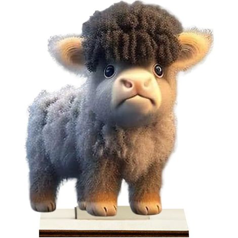 Ornement en bois, vache des Highlands, design mignon et cartoon, aspect réaliste, finitions soignées, décoration de table, objet de décoration artisanale - C (1/3)