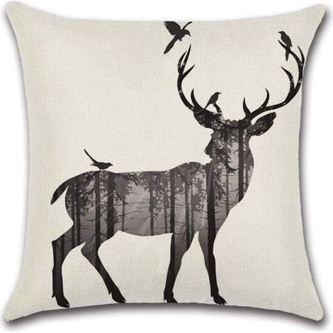 Set mit 4 dekorativen Hirsch-Kissenbezügen, Leinen-Polyester-Kissenbezüge, Kissenbezug, Kissenhülle für Sofa, Auto, Schlafzimmer, Heimdekoration (45 x 45 cm) (1/4)