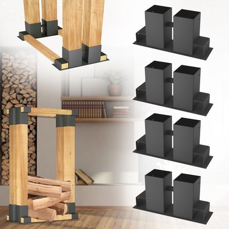 Froadp 4x Schwarz Kaminholzstapelhilfe Metall Holzstapelhilfe Holzstapelhalter Brennholz Stapelhilfen Gestell Holzwiegen Kaminholzhalter für Brennholzregal Außen (1/5)