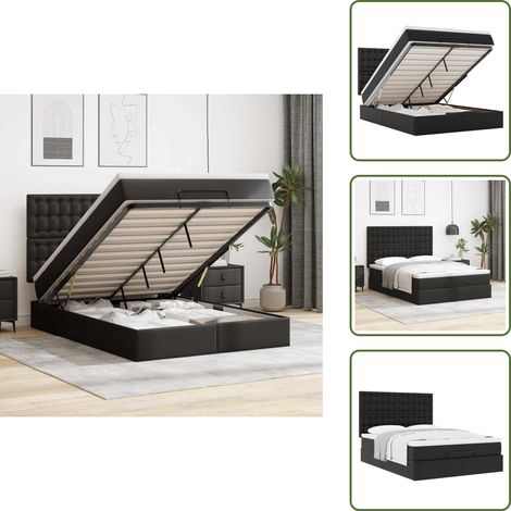 vidaXL Ottoman-Bett mit Matratze Schwarz 140x200 cm Kunstleder (1/5)