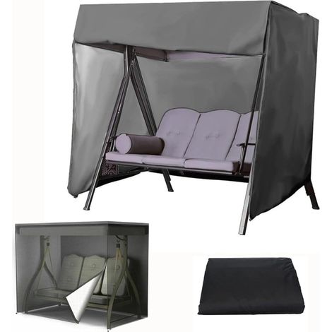 Housse anti-poussière pour balançoire extérieure, housse de hamac trois places pour balançoire de porche, auvent, chaise coulissante et autres meubles de patio, protection imperméable et coupe-vent to (1/5)