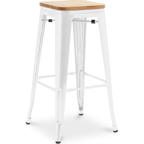 Barhocker - Industriedesign - Holz & Stahl - 76cm - Neuauflage - Stylix Weiß