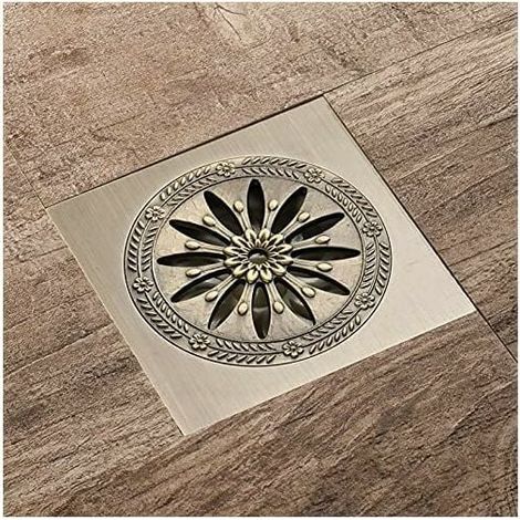 Duschablauf aus antikem Messing, quadratischer geruchshemmender Bodenablauf, Duschgitter für Badezimmer, großes Kaliber 10 x 10 cm, Badezimmerzubehör (1/5)