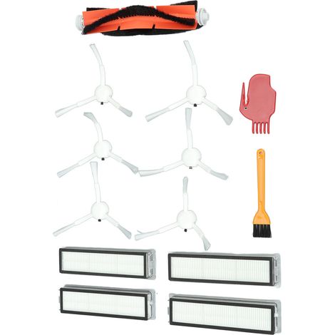 Das Zubehörset für den Staubsauger Dreame D9 L10 Pro umfasst 1 Hauptbürste, 6 Seitenbürsten, 4 Filter, 4 Reinigungstücher, 1 gelbe Bürste und 1 roten Kamm. (1/5)