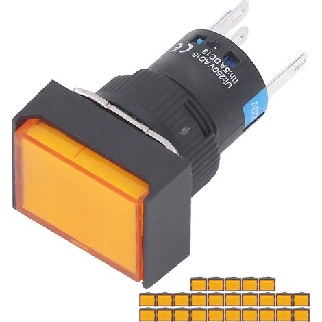 25 interrupteurs poussoirs momentanés rectangulaires lumineux 220V BEMLA1611DSJ 16mm (jaune) (1/5)