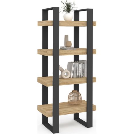 Idmarket – Etagère 4 niveaux industrielle en bois mélaminé noir – Dimensions 70x40x160 cm – Idéale pour rangement déco et livres