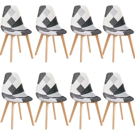 Lot de 8 chaises de salle à manger patchwork en tissu multicolore 85 cm (1/5)