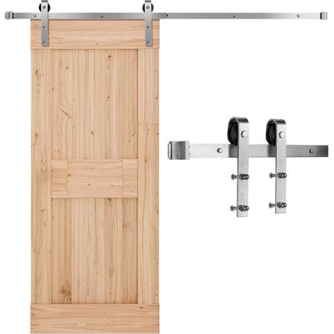 Kit Quincaillerie de Porte Grange Coulissante Simple, 183 cm, Rail Durable et Rouleau J, Finition Nickel Brossé, 150 kg, pour Portes 914,4 mm Largeur 34,92-44,45 mm Épaisseur, Porte Non Incluse (1/5)
