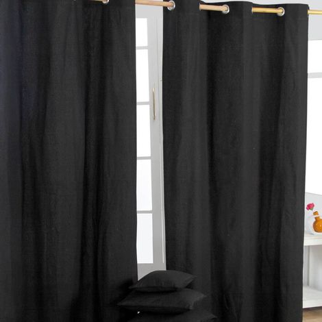 HOMESCAPES Gardinen unifarben schwarz 2er Set 228 x 137 cm