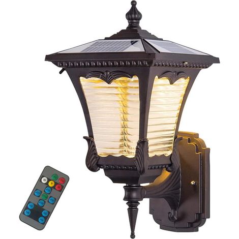 Lampe Solaire Extérieur Jardin, 8W LED Applique Murale Extérieure Solaire 3 Températures de Couleur Lampe Solaire avec Télécommande pour Cour, IP65 Lumière Solaire Jardin Auto On/Off Solaire