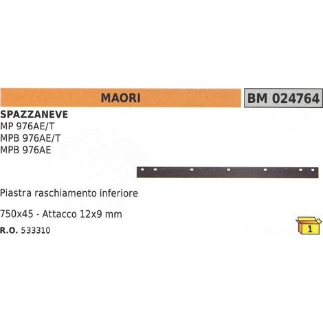 Piastra raschiamento inferiore 750x45mm attacco 12x9mm spazzaneve MAORI  533310