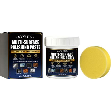 Pâte à polir multi-usages JAYSUING : Nettoyage des surfaces, polissage, brillance, entretien et rénovation quotidiens de la maison. 150 g + 1 éponge. (1/5)
