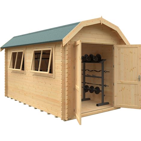 14x8 The Aldford Barn 28mm Cabin - L415 x W235 x H277.6 cm - Solid Wood/Softwood/Pine - Natural