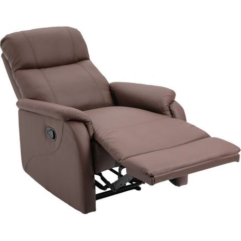 EASYCOMFORT Poltrona Relax Manuale con Schienale Reclinabile 145° e Poggiapiedi in Pelle PU Marrone, 76x91x106cm