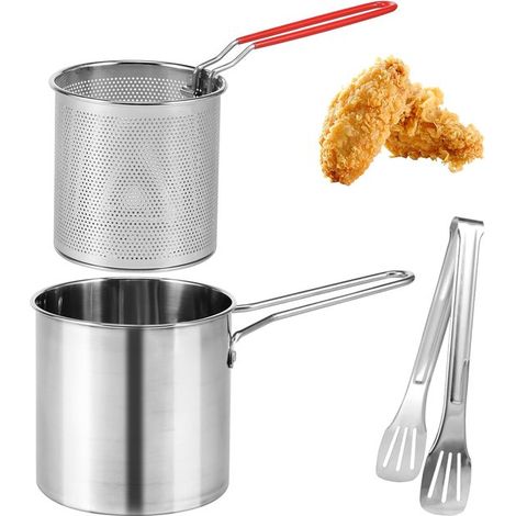 Freidora pequeña con cesta，1,2 litros，Apta para gas e inducción，Acero inoxidable，Utensilios para freír，Para patatas fritas (1/4)