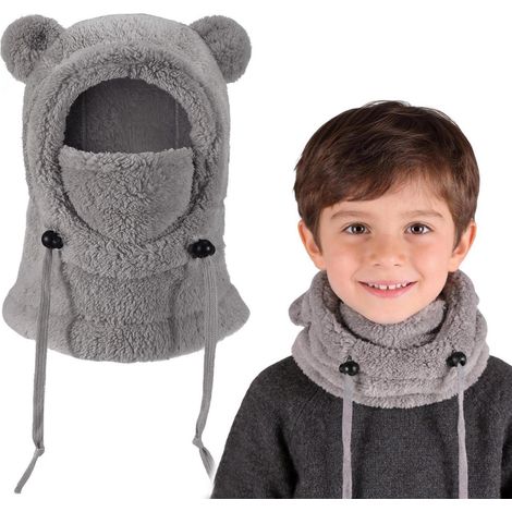 Kinder Sturmhaube mit Schal 3-10 Jahre, Thermo Fleece, winddicht, warm, hellgrau (1/5)