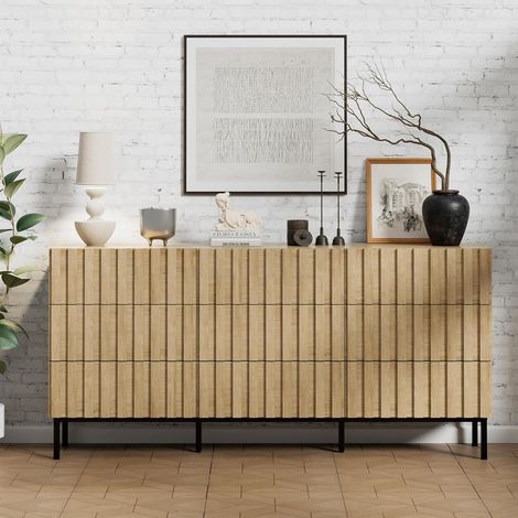 UEV – Commode étroite 9 tiroirs 150 x 34 x 72 cm – Bois MDF et fer – Glissières silencieuses – Ancrages anti-basculement – Grand espace de rangement
