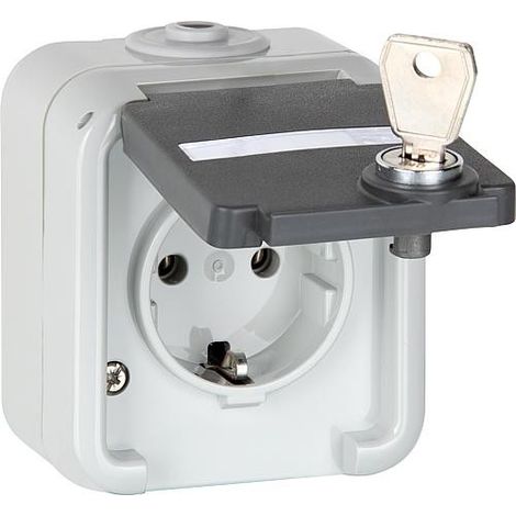 Prise de courant en saillie PEHA simple, IP44,schuko, marquage horizontal, D 6620 WAB NA VS