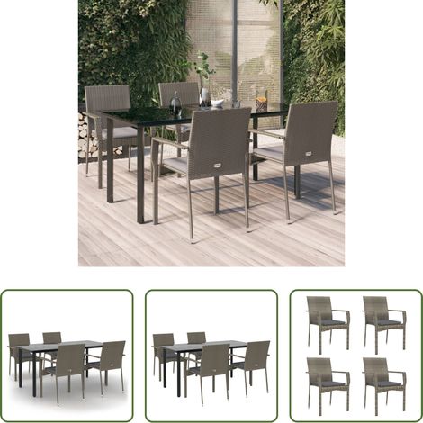 vidaXL Rattanmöbel - 5-tlg. Garten-Essgruppe mit Kissen Schwarz und Grau Poly Rattan (1/5)