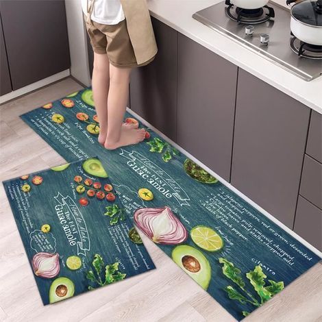 2 Non-Slip Kitchen Mats Green 40x60cm + 40x120cm - Decorative and Practical