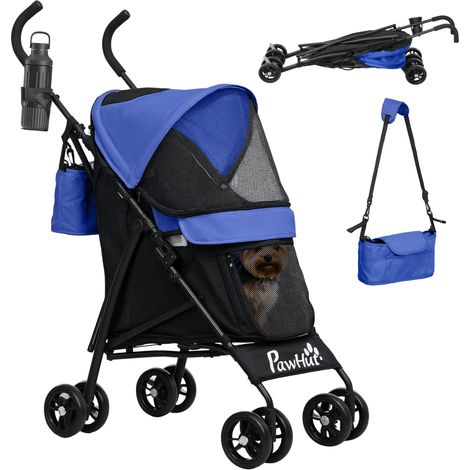 Chariot pour animaux, 76L x 44 L x 103 cm, Bleu foncé, lignes de sécurité, fenêtre en treillage