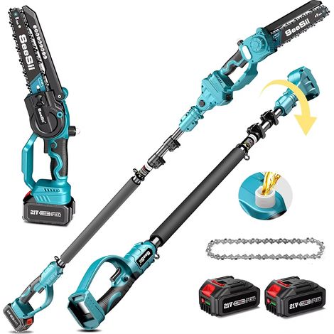 Tronçonneuse Électrique Seesii 8 Pouces Sans Fil avec Perche Télescopique 3 m – Scie à Branches Hautes pour Élagage et Coupe d’Arbres, Sécateur de Branches, 2 Batteries 4.0Ah Incluses (1/5)