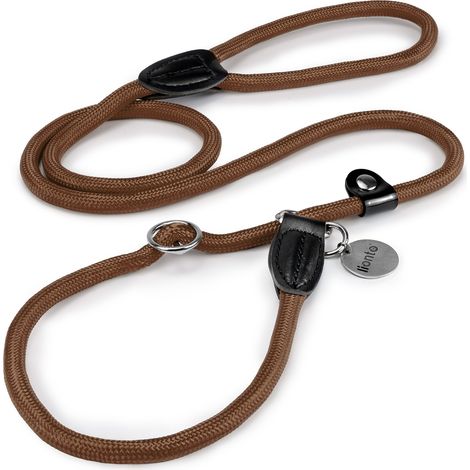 lionto Retrieverleine, sicher, stylisch & vegan, mit Zugbegrenzung & Stopper für sanftes Hundetraining, 120 cm, braun