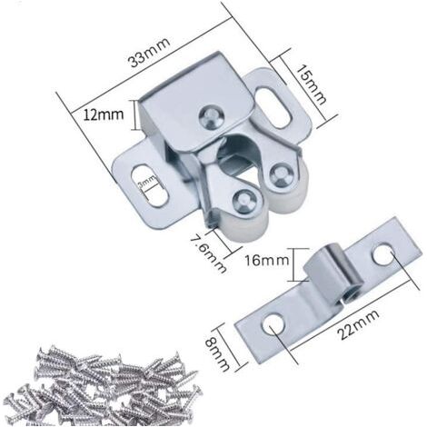 12PCS Fermetures de Porte, Ferme-portes, Fermetures à Double Galet pour Porte battante de Meuble, Loquet Porte d'armoire Double Rouleau Catch Loquet de Porte de Placard Catch (Argent) (1/5)