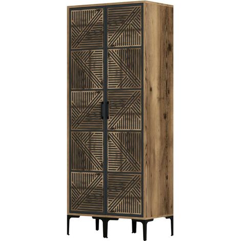 Dmora - Guardaroba 2 ante Alkaid, Mobile camera da letto, Cabina armadio portabiti, Armadio appendiabiti, 80x201h48 cm, Noce e Antracite, con imballo rinforzato, con imballo rinforzato (1/5)