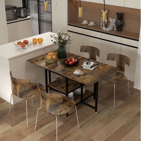 Tavolo da pranzo pieghevole in acciaio marrone 140x80 cm con 2 ripiani e ruote (1/5)