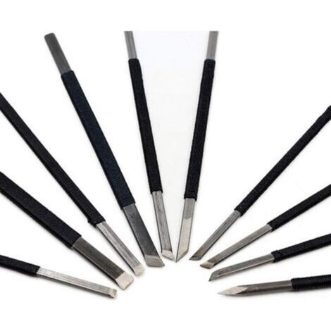 10PCS Outil de Sculpture sur Pierre Ligne Noire en Acier au Carbone Haute Ensemble de l'outil de Gravure (1/5)