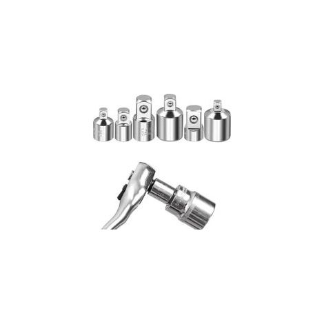 Adaptateur de Douille, 6 Pièces Adaptateur à Cliquet, Jeu d'Adaptateurs 1/4" à 3/8", 3/8" à 1/4", 3/8" à 1/2", 1/2" à 3/8", 1/2" à 1/4", 1/4" à 1/2", Adaptateurs Réducteurs pour Embouts (1/5)