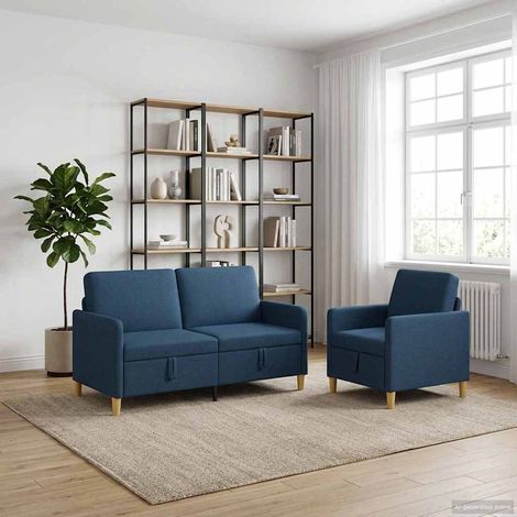 Ensemble canapé avec rangement 3 places, 2 pièces, bleu polyester - PANGIVO (1/5)