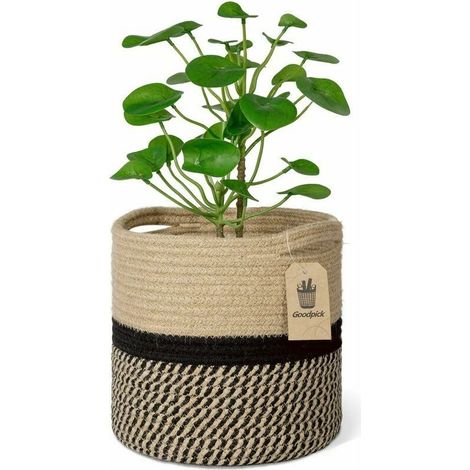 Cesta de cuerda de algodón tejida para macetas de 20 cm, jardineras de suelo, cesta organizadora de almacenamiento de 20 cm x 20 cm, decoración moderna para el hogar. (1/5)