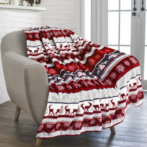 Couverture En Polaire - 150 x 200 cm - Pour Canapé Lit Ou Extérieur - 850 g - Rouge Et Blanc (1/5)