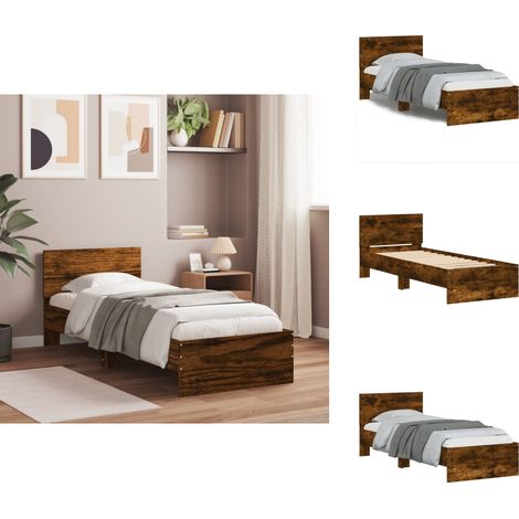 Cadre de lit sans matelas avec tête de lit chêne fumé 90x190 cm - Cadre De Lit - Lit Double - Lit Avec Têtedé Lit - Bois D'ingénierie - Literie (1/5)