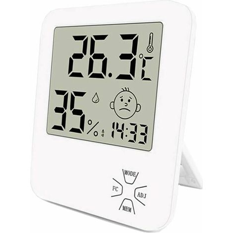 Thermomètre Hygromètre Numérique - Précision ±1 °C - Affichage Température et Humidité - Horloge et Alarme Intégrées - Support Pliant Table ou Mur - 1 Pile AAA Incluse (1/5)