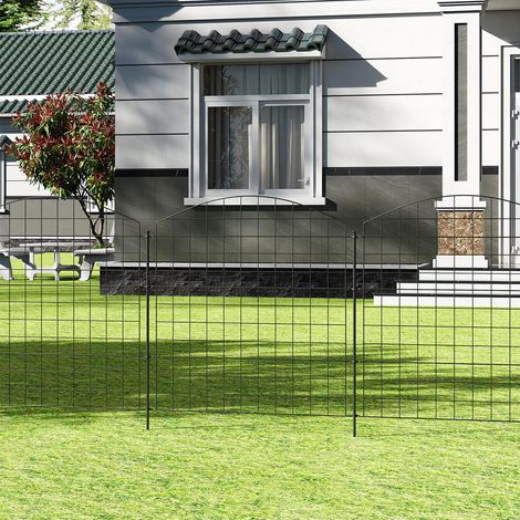 WOLTU Teichzaun Steckzaun, Gartenzäune Dekorative, 5 Zaunelemente 6 Befestigungsstäbe, Zaunelemente metall, Gitterzaun Oberbogen, Zaun für Hunde, Schwarz (1/5)