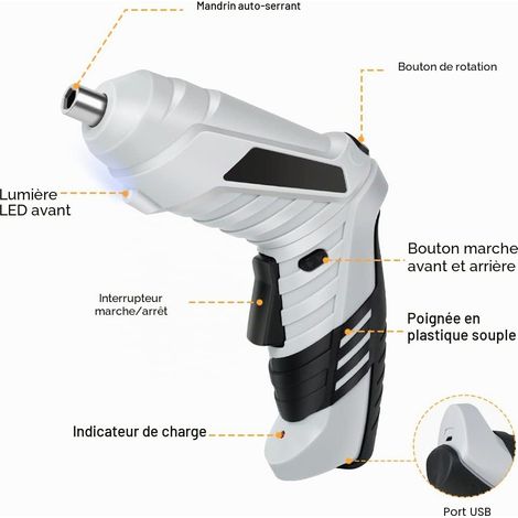 Perceuse Visseuse Sans Fil 3.6Nm, Visseuse Devisseuse 1300mAh 3.6V + 26 Accessoires, 2 Sens Rotation + Lampe LED, Câble Charge USB, pour Artisans, Installation de Meubles et Jouets (1/5)