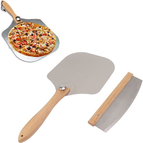 Spatule à pizza, spatule à long manche avec coupe-pizza, couteau à pizza, spatule à gâteau, spatule à pizza à manche en bois (1/5)