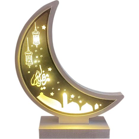 Décoration LED Ramadan, ornement en bois en forme de lune, ornement en croissant de lune. (1/5)