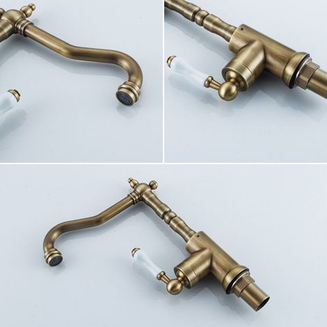 Robinet cuisine vintage mitigeur monocommande – Rotatif 360° – Laiton bronze – Parfait pour arrière-cuisine, pièce humide ou dépendance