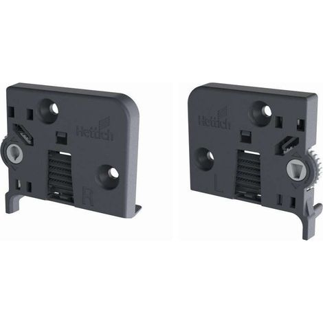 Clip coulisse quadro 4D V6 gauche + droit hettich plastique gris ajustement régulateur inclinaison tiroir bois cuisine meuble réglage bille (1/2)