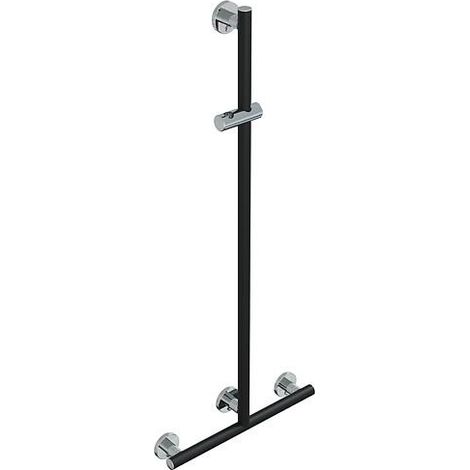 Main courante de douche avec barre de douche Elida Plus noir mat chromé LxHxP:500x1200x87mm