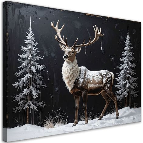 Cuadro sobre Lienzo, Renos invierno nieve árboles de Navidad Navidad, 30x20 (1/5)