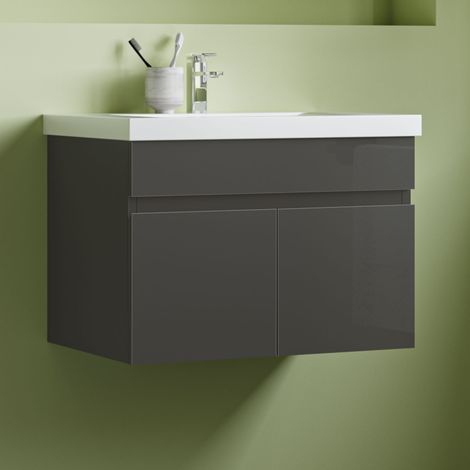 Waschtisch mit Unterschrank Waschbecken Unterschrank Badmbel Set 60cm dunkelgrau + Seitenschrnke