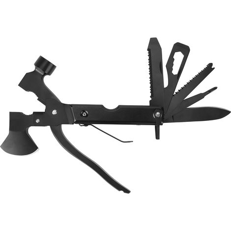 Marteau-hache multifonctionnel 15 en 1 pour le camping et la survie : tournevis, pince, ouvre-bouteille (noir) (1/5)