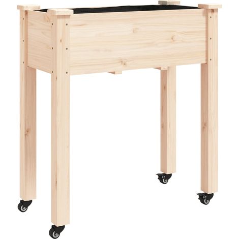 Portafioriera aiuola rialzata piante fiori terrazzo giardino su ruote con rivestimento 71 x 37 x 80 cm legno di abete marrone 020038727